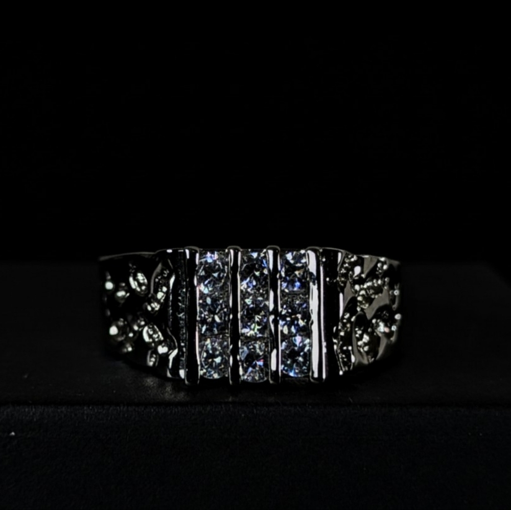 Vintage 925 Silver Nugget Statement Ring Triple Row Iced Men's Band NOS • 8.7g - Picture 7 of 7